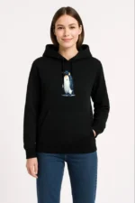 Oversize Hoodie - Sırt Baskılı Survivor Penguin Temalı, Felsefi Yazılı Kapüşonlu Sweatshirt - Siyah - Görsel 2