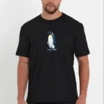 Erkek Oversize Tişört - Sırt Baskılı Survivor Penguin Temalı, Felsefi Yazılı Bisiklet Yaka Tişört - Siyah