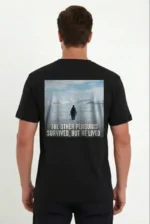 Erkek Oversize Tişört - Sırt Baskılı Survivor Penguin Temalı, Felsefi Yazılı Bisiklet Yaka Tişört - Siyah - Görsel 2