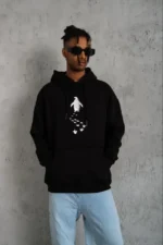 Erkek Nihilist Penguen Temalı Oversize Kapüşonlu Sweatshirt - Siyah - Görsel 2