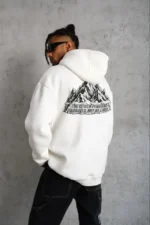 Erkek Nihilist Penguen Temalı Oversize Kapüşonlu Sweatshirt - Beyaz - Görsel 2