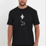 Erkek Nihilist Penguen Temalı Oversize Bisiklet Yaka Tişört - Siyah