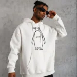 Erkek Nihilist Penguen Özel Tasarım Oversize Kapüşonlu Sweatshirt - Beyaz