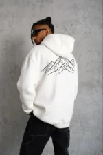 Erkek Nihilist Penguen Özel Tasarım Oversize Kapüşonlu Sweatshirt - Beyaz - Görsel 2