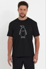 Erkek Nihilist Penguen Özel Tasarım Oversize Bisiklet Yaka Tişört - Siyah
