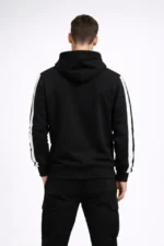 Erkek Şeritli Kapüşonlu Sweatshirt Oversize 3 Iplik Pamuklu - Siyah - Görsel 4