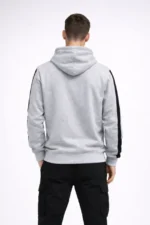 Erkek Şeritli Kapüşonlu Sweatshirt Oversize 3 Iplik Pamuklu - Beyaz - Görsel 4