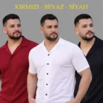 Erkek Waffle Dokuma Açık Yakalı Düğmeli Regular Kalıp 3’lü Gömlek Seti - Siyah, Kırmızı, Beyaz
