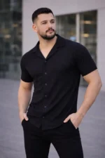 Erkek Waffle Dokuma Açık Yakalı Düğmeli Regular Kalıp 3’lü Gömlek Seti - Siyah, Kırmızı, Beyaz - Görsel 3