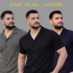 Erkek Waffle Dokuma Açık Yakalı Düğmeli Regular Kalıp 3’lü Gömlek Seti - Siyah, Haki, Lacivert