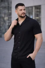 Erkek Waffle Dokuma Açık Yakalı Düğmeli Regular Kalıp 3’lü Gömlek Seti - Siyah, Haki, Lacivert - Görsel 2