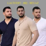 Erkek Waffle Dokuma Açık Yakalı Düğmeli Regular Kalıp 3’lü Gömlek Seti - Bej, Beyaz, Lacivert