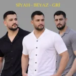 Erkek Waffle Dokuma Açık Yakalı Düğmeli Regular Kalıp 3’lü Gömlek Seti - Siyah, Beyaz, Gri