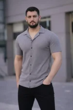 Erkek Waffle Dokuma Açık Yakalı Düğmeli Regular Kalıp 2’li Gömlek Seti - Lacivert - Gri - Görsel 2