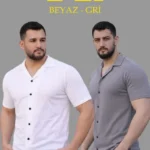 Erkek Waffle Dokuma Açık Yakalı Düğmeli Regular Kalıp 2’li Gömlek Seti - Beyaz - Gri