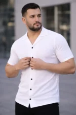 Erkek Waffle Dokuma Açık Yakalı Düğmeli Regular Kalıp 2’li Gömlek Seti - Beyaz - Gri - Görsel 3