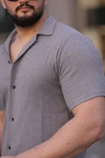 Erkek Waffle Dokuma Açık Yakalı Düğmeli Regular Kalıp 2’li Gömlek Seti - Beyaz - Gri - Görsel 4