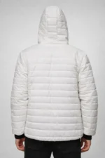 Erkek Şişme Kapüşonlu Fermuarlı Mont Su Itici Kapitone Astarlı Kumaş Cepli Kışlık Rahat Kalıp - Krem - Görsel 3