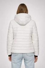 Şişme Kapüşonlu Fermuarlı Mont Su Itici Kapitone Astarlı Kumaş Cepli Kışlık Rahat Kalıp - Krem - Görsel 2