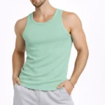 Erkek Fitilli Atlet Sıfır Yaka Slim Fit Arka Baskılı Spor Atlet - Mint Yeşili