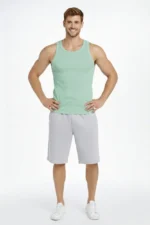 Erkek Fitilli Atlet Sıfır Yaka Slim Fit Arka Baskılı Spor Atlet - Mint Yeşili - Görsel 3