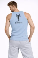 Erkek Fitilli Atlet Sıfır Yaka Slim Fit Arka Baskılı Spor Atlet - Bebe Mavisi - Görsel 3