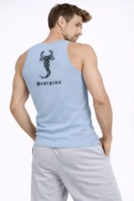 Erkek Fitilli Atlet Sıfır Yaka Slim Fit Arka Baskılı Spor Atlet - Bebe Mavisi - Görsel 4