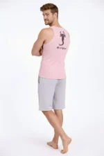 Erkek Fitilli Atlet Sıfır Yaka Slim Fit Arka Baskılı Spor Atlet - Pembe - Görsel 2