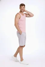 Erkek Fitilli Atlet Sıfır Yaka Slim Fit Arka Baskılı Spor Atlet - Pembe - Görsel 3