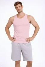 Erkek Fitilli Atlet Sıfır Yaka Slim Fit Arka Baskılı Spor Atlet - Pembe - Görsel 4
