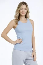 Fitilli Atlet Sıfır Yaka Slim Fit Arka Baskılı Spor Atlet - Bebek Mavisi