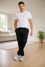 Erkek Düz Paça Beli Lastikli İpli Günlük Spor Eşofman Altı Rahat Fit - Siyah - Görsel 4