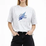 Asit Yıkamalı Oversize Tişört Future Worlds Baskılı Bisiklet Yaka Kısa Kollu Streetwear %100 Pamuk Street Style T-Shirt - Beyaz