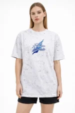 Asit Yıkamalı Oversize Tişört Future Worlds Baskılı Bisiklet Yaka Kısa Kollu Streetwear %100 Pamuk Street Style T-Shirt - Beyaz - Görsel 4