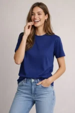 Osy Modal Yumuşak Dokulu Kumaş Bisiklet Yaka T-shirt - Lacivert - Görsel 2