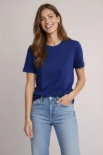 Osy Modal Yumuşak Dokulu Kumaş Bisiklet Yaka T-shirt - Lacivert - Görsel 3