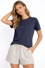 Osy Modal Yumuşak Dokulu Kumaş Bisiklet Yaka T-shirt - İndigo