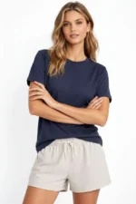 Osy Modal Yumuşak Dokulu Kumaş Bisiklet Yaka T-shirt - İndigo - Görsel 2