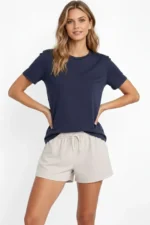 Osy Modal Yumuşak Dokulu Kumaş Bisiklet Yaka T-shirt - İndigo - Görsel 3