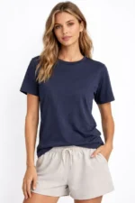 Osy Modal Yumuşak Dokulu Kumaş Bisiklet Yaka T-shirt - İndigo - Görsel 4