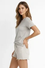 Osy Modal Yumuşak Dokulu Kumaş Bisiklet Yaka T-shirt - Gri - Görsel 2