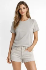 Osy Modal Yumuşak Dokulu Kumaş Bisiklet Yaka T-shirt - Gri - Görsel 3