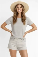 Osy Modal Yumuşak Dokulu Kumaş Bisiklet Yaka T-shirt - Gri - Görsel 4