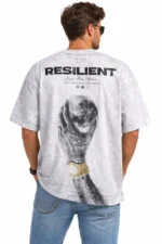 Erkek Asit Yıkamalı Oversize Tişört ön Ve Arkası Baskılı %100 Pamuk Street Style T-Shirt - Beyaz - Görsel 2