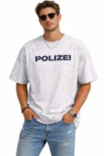 Erkek Asit Yıkamalı Oversize Tişört ön Ve Arkası Baskılı %100 Pamuk Street Style T-Shirt - Beyaz - Görsel 3