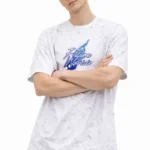 Erkek Asit Yıkamalı Oversize Tişört Future Worlds Baskılı Bisiklet Yaka Kısa Kollu Streetwear %100 Pamuk Street Style T-Shirt - Beyaz