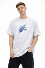 Erkek Asit Yıkamalı Oversize Tişört Future Worlds Baskılı Bisiklet Yaka Kısa Kollu Streetwear %100 Pamuk Street Style T-Shirt - Beyaz - Görsel 4