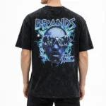 Erkek Asit Yıkamalı Oversize Tişört Future Worlds Baskılı Bisiklet Yaka Kısa Kollu Streetwear %100 Pamuk Street Style T-Shirt - Siyah