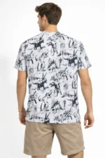 Erkek Beyaz Dinozor Desenli Tişört – Regular Fit, Bisiklet Yaka, Dijital Baskılı Pamuklu T-Shirt - Beyaz - Görsel 4