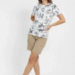 Beyaz Dinozor Desenli Tişört – Regular Kalıp, Bisiklet Yaka, Dijital Baskılı Pamuklu T-Shirt - Beyaz